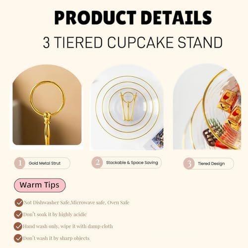 2 Pack of 3 Tiered Transparent Plastic Dessert Cup Cake Stand Holder in Clear & Gold, alternate view 4