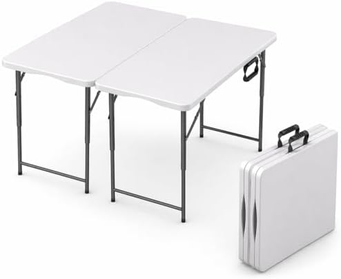 2 PACK of 4 Feet Foldable Table with Built in Handle & Steel Legs | 4 Foot Heavy Duty Portable | Perfect for