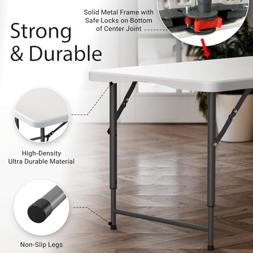 2 PACK of 4 Feet Foldable Table with Built in Handle & Steel Legs | 4 Foot Heavy Duty Portable | Perfect for, alternate view