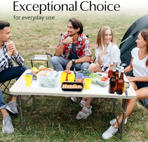 2 PACK of 4 Feet Foldable Table with Built in Handle & Steel Legs | 4 Foot Heavy Duty Portable | Perfect for, alternate view