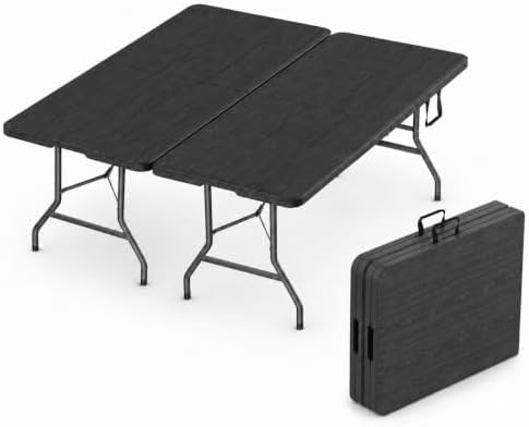 2 PACK of 6 Feet Foldable Table with Built in Handle & Steel Legs | 6FT Heavy Duty Folding Portable | Perfect
