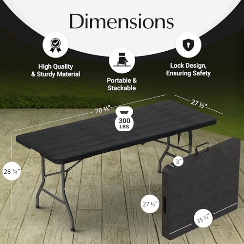 2 PACK of 6 Feet Foldable Table with Built in Handle & Steel Legs | 6FT Heavy Duty Folding Portable | Perfect, alternate view