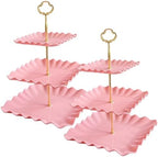 2 Pack of Pink Square Dessert Cupcake Stand, 3 Tiered Plastic Serving Tray in Pink