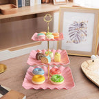 2 Pack of Pink Square Dessert Cupcake Stand, 3 Tiered Plastic Serving Tray in Pink, alternate view 2