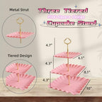 2 Pack of Pink Square Dessert Cupcake Stand, 3 Tiered Plastic Serving Tray in Pink, alternate view 3