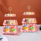 2 Pack of Pink Square Dessert Cupcake Stand, 3 Tiered Plastic Serving Tray in Pink, alternate view 6