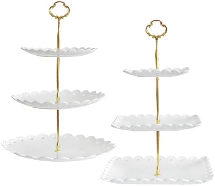 2 Pack of Plastic Dessert Cupcake Stand, 3 Tier Cup Cake Holder Tower Stand in White