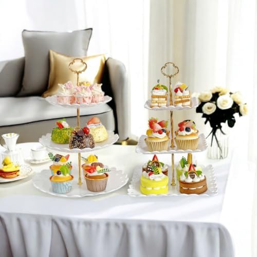 2 Pack of Plastic Dessert Cupcake Stand, 3 Tier Cup Cake Holder Tower Stand in White, alternate view 2