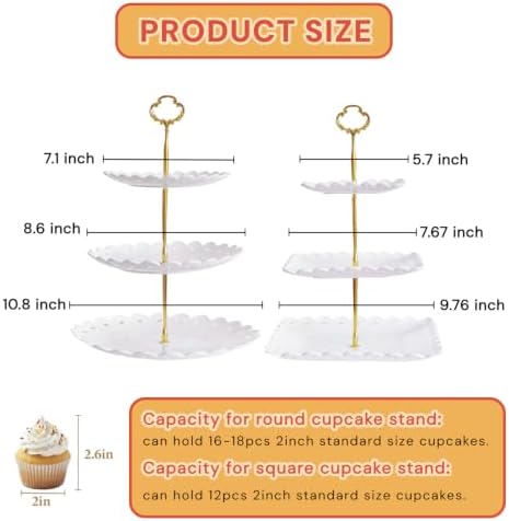 2 Pack of Plastic Dessert Cupcake Stand, 3 Tier Cup Cake Holder Tower Stand in White, alternate view 3