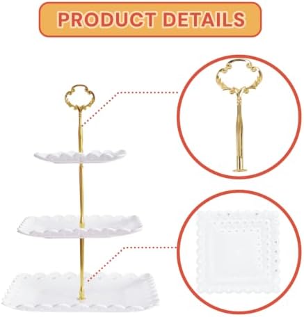 2 Pack of Plastic Dessert Cupcake Stand, 3 Tier Cup Cake Holder Tower Stand in White, alternate view 5
