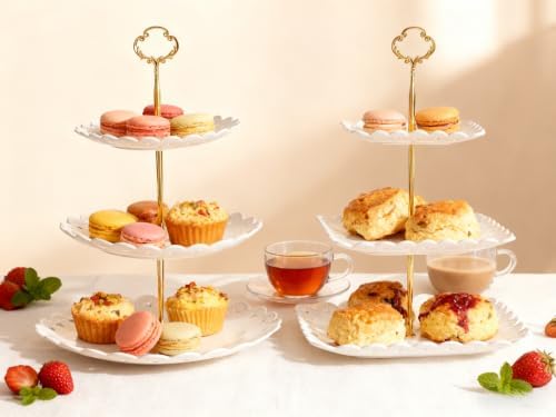 2 Pack of Plastic Dessert Cupcake Stand, 3 Tier Cup Cake Holder Tower Stand in White, alternate view 7