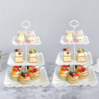 2 Pack of White Square Dessert Cupcake Stand, 3 Tiered Plastic Serving Tray in White, alternate view 5