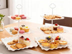 2 Pack of White Square Dessert Cupcake Stand, 3 Tiered Plastic Serving Tray in White, alternate view 6
