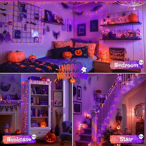 2 Pack Orange and Purple Halloween Lights Battery Operated, alternate view 4