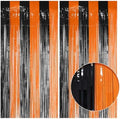 2 Pack Orange & Black Fringe Backdrop, 3.2x8.2ft Shining Foil Tinsel Curtains, Birthday Party Decorations Door