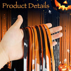2 Pack Orange & Black Fringe Backdrop, 3.2x8.2ft Shining Foil Tinsel Curtains, Birthday Party Decorations Door, alternate