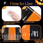 2 Pack Orange & Black Fringe Backdrop, 3.2x8.2ft Shining Foil Tinsel Curtains, Birthday Party Decorations Door, alternate