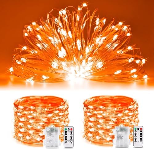 2 Pack Orange Fairy Lights Battery Operated, Total 200 LED 66ft