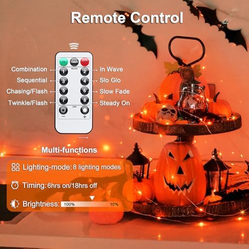 2 Pack Orange Fairy Lights Battery Operated, Total 200 LED 66ft, alternate view 5