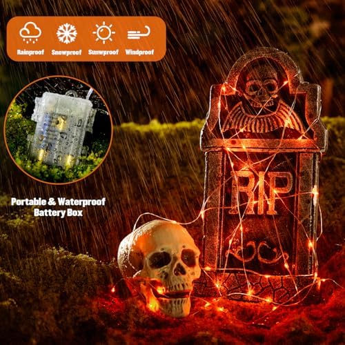 2 Pack Orange Fairy Lights Battery Operated, Total 200 LED 66ft, alternate view 6