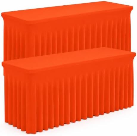 2 Pack Orange Spandex Table Covers 6 Foot Fitted Stretchy in Orange