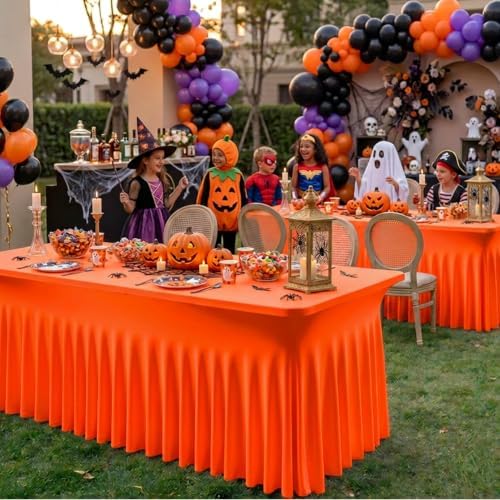 2 Pack Orange Spandex Table Covers 6 Foot Fitted Stretchy in Orange, alternate view 2