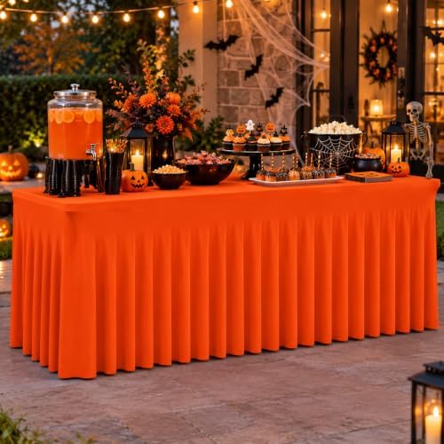 2 Pack Orange Spandex Table Covers 6 Foot Fitted Stretchy in Orange, alternate view 3