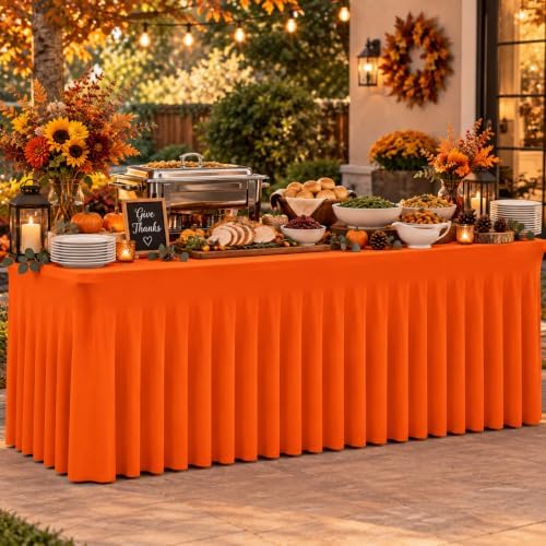 2 Pack Orange Spandex Table Covers 6 Foot Fitted Stretchy in Orange, alternate view 4