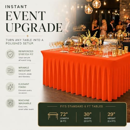 2 Pack Orange Spandex Table Covers 6 Foot Fitted Stretchy in Orange, alternate view 5