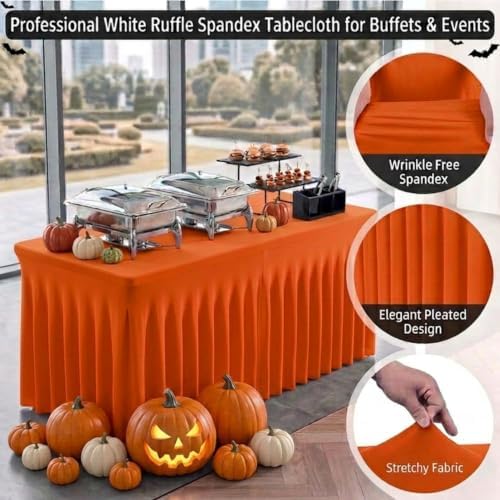 2 Pack Orange Spandex Table Covers 6 Foot Fitted Stretchy in Orange, alternate view 6