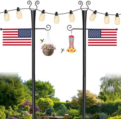 2 Pack Outdoor Patio Light Poles for String Lights 10Ft, Heavy Duty Metal String Light Poles for Deck, Outside
