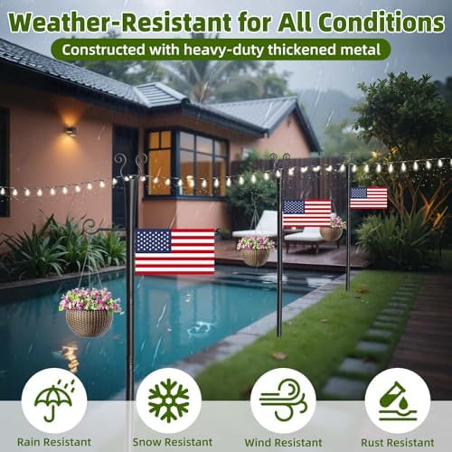 2 Pack Outdoor Patio Light Poles for String Lights 10Ft, Heavy Duty Metal String Light Poles for Deck, Outside, alternate