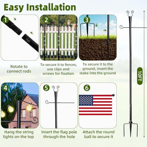 2 Pack Outdoor Patio Light Poles for String Lights 10Ft, Heavy Duty Metal String Light Poles for Deck, Outside, alternate
