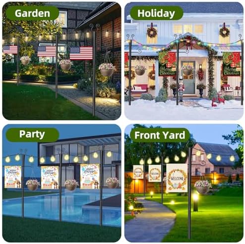 2 Pack Outdoor Patio Light Poles for String Lights 10Ft, Heavy Duty Metal String Light Poles for Deck, Outside, alternate