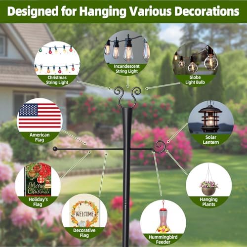 2 Pack Outdoor Patio Light Poles for String Lights 10Ft, Heavy Duty Metal String Light Poles for Deck, Outside, alternate