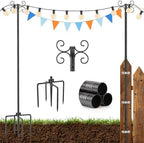 2 Pack Outdoor String Light Poles, 3M/10FT Adjustable Height Metal Lights Hanging Pole with 4 Hooks and