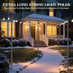 2 Pack Outdoor String Light Poles, 3M/10FT Adjustable Height Metal Lights Hanging Pole with 4 Hooks and, alternate view 3