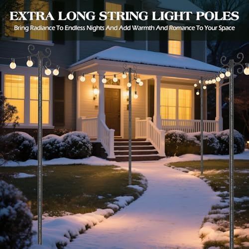 2 Pack Outdoor String Light Poles, 3M/10FT Adjustable Height Metal Lights Hanging Pole with 4 Hooks and, alternate view 3