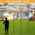2 Pack Outdoor String Light Poles, 3M/10FT Adjustable Height Metal Lights Hanging Pole with 4 Hooks and, alternate view 5