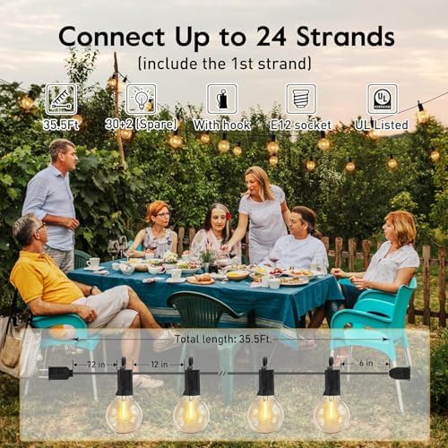 (2 Pack Outdoor String Lights - Globe Patio Lights 35 Ft with 30 G40 Shatterproof Bulbs, Waterproof Connectable, alternate