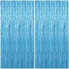 2 Pack Party Decorations Blue Streamers Fringe Backdrop Ocean Themed Decorations Foil Curtain Backdrop Blue