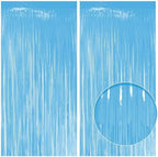 2 Pack Pastel Blue Fringe Backdrop, 3.2x8.2ft Shining Foil Tinsel Curtains, Birthday Party Decorations Door