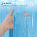2 Pack Pastel Blue Fringe Backdrop, 3.2x8.2ft Shining Foil Tinsel Curtains, Birthday Party Decorations Door, alternate view 3