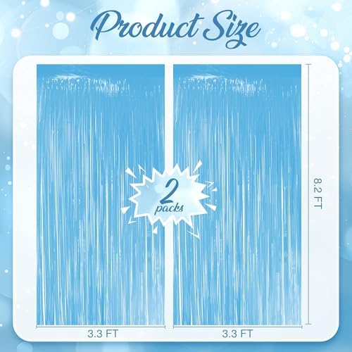 2 Pack Pastel Blue Fringe Backdrop, 3.2x8.2ft Shining Foil Tinsel Curtains, Birthday Party Decorations Door, alternate view 4