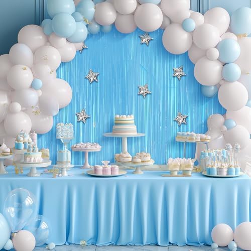 2 Pack Pastel Blue Fringe Backdrop, 3.2x8.2ft Shining Foil Tinsel Curtains, Birthday Party Decorations Door, alternate view 5