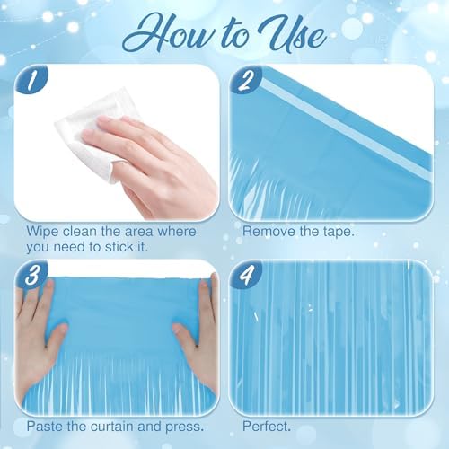 2 Pack Pastel Blue Fringe Backdrop, 3.2x8.2ft Shining Foil Tinsel Curtains, Birthday Party Decorations Door, alternate view 6