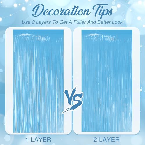 2 Pack Pastel Blue Fringe Backdrop, 3.2x8.2ft Shining Foil Tinsel Curtains, Birthday Party Decorations Door, alternate view 7