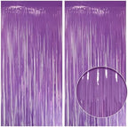 2 Pack Pastel Dark Purple Fringe Backdrop, 3.2x8.2ft Shining Foil Tinsel Curtains, Birthday Party Decorations