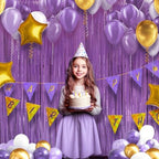 2 Pack Pastel Dark Purple Fringe Backdrop, 3.2x8.2ft Shining Foil Tinsel Curtains, Birthday Party Decorations, alternate view