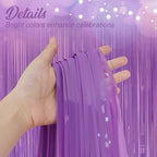 2 Pack Pastel Dark Purple Fringe Backdrop, 3.2x8.2ft Shining Foil Tinsel Curtains, Birthday Party Decorations, alternate view